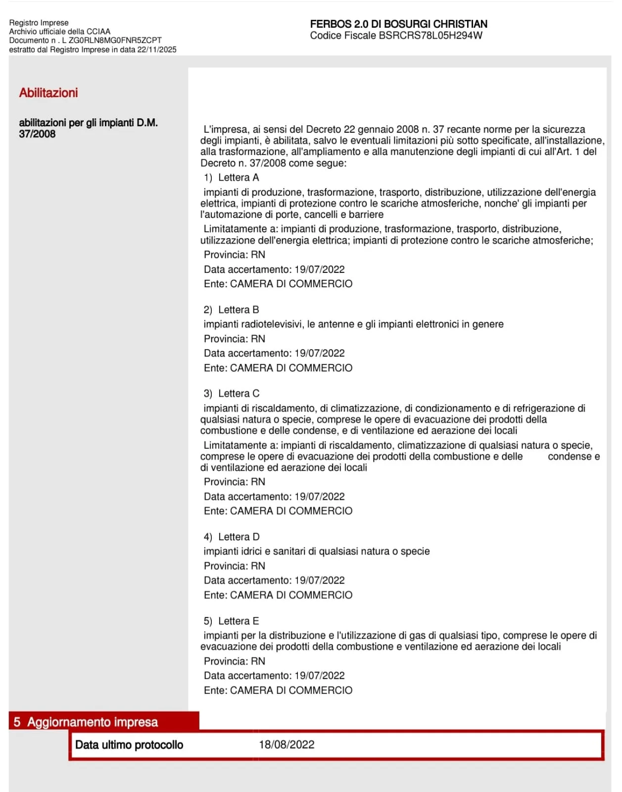 Dichiarazione di Conformità DM 3708